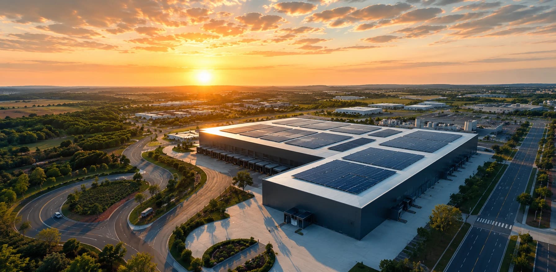Rooftop array at sunrise